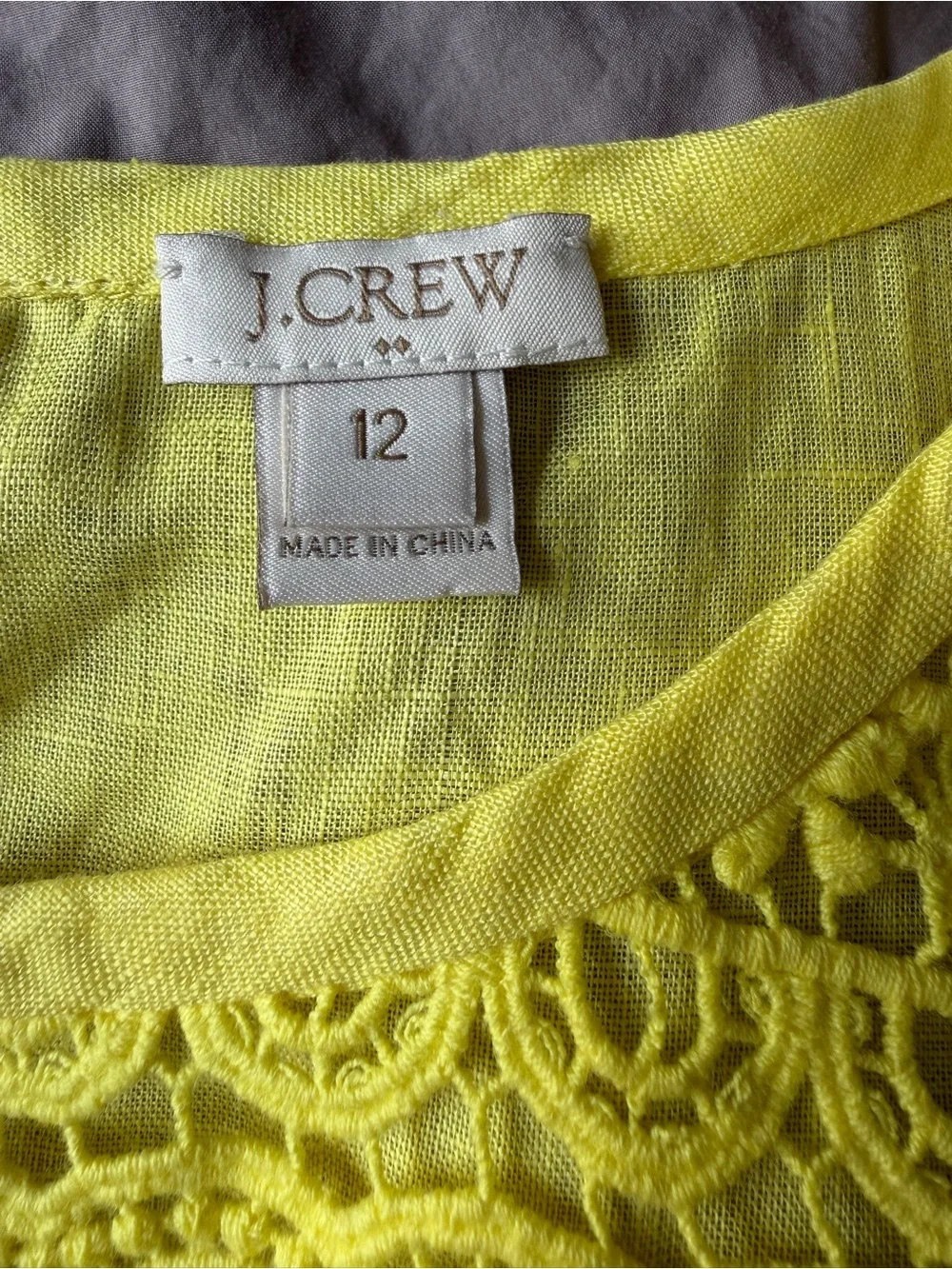 J. Crew Linen Crochet Womens Size 12 Top Yellow Summer Vacation Lightweight